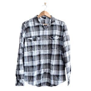 Billabong Mens Plaid Long Sleeves Flannel Button-Up Shirt Blue Black Size Large